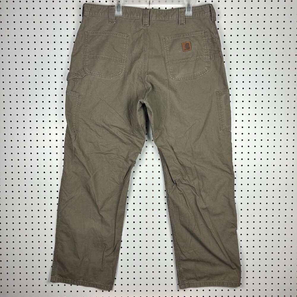 Carhartt Carpenter Pant 40x32 Brown B151 LBR Dungaree Work Wear‎ Leather Patch
